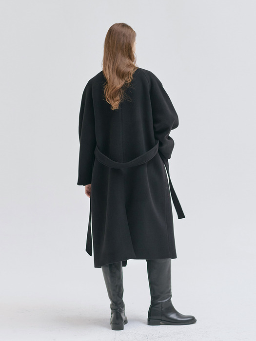 24WN collarless volume coat [BK]