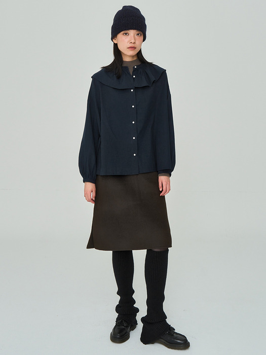 Big Frill Collar Navy Blouse
