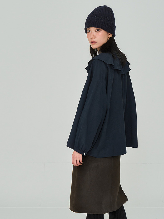 Big Frill Collar Navy Blouse