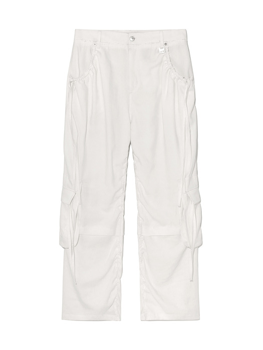 STRING POCKET WIDE CARGO PANTS IN WHITE - Image 2