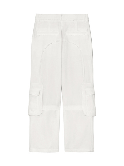 STRING POCKET WIDE CARGO PANTS IN WHITE - Image 3