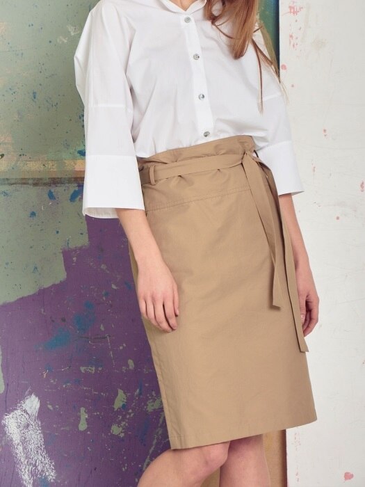 high waist banding skirt-beige/khaki