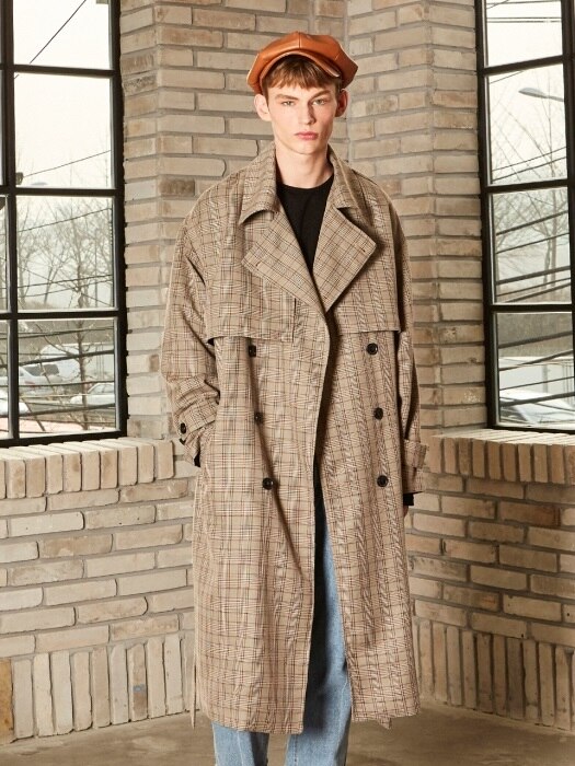 OVERSIZED CHECK TRENCH COAT_CHECK BROWN