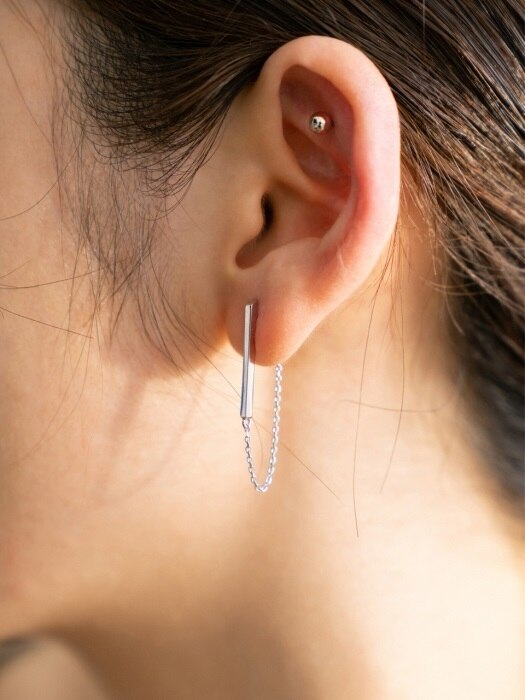 Stick Chain & Silver Ball Earring (2color)
