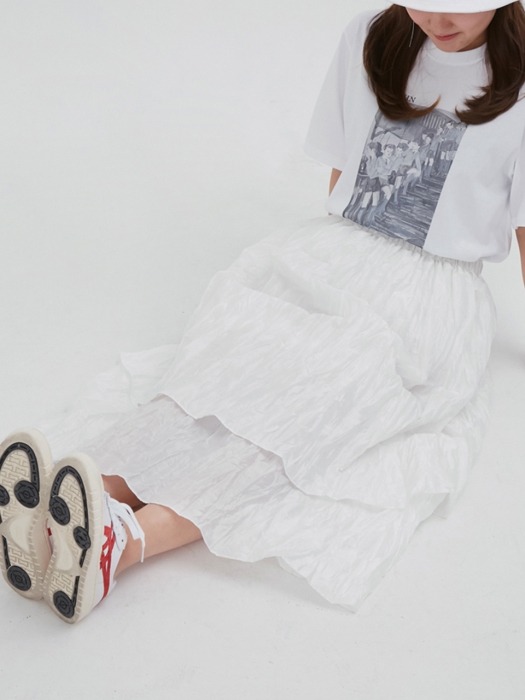 SHEERING LAYERED SKIRT_WHITE