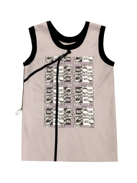 18 S/S KHJ PATTERN FRONT BUCKLE GRAY SLEEVELESS TOP