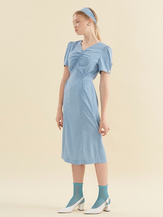 Midi Shirring Blue Dress