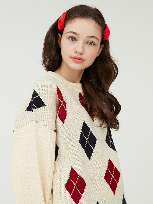 52 ARGYLE KNIT PULLOVER_cream