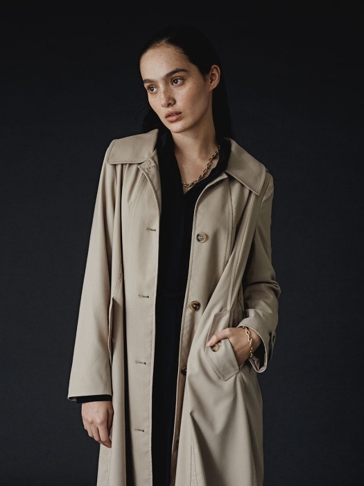 BEIGE CHARLOTTE SHIRRING TWO-WAY TRENCH