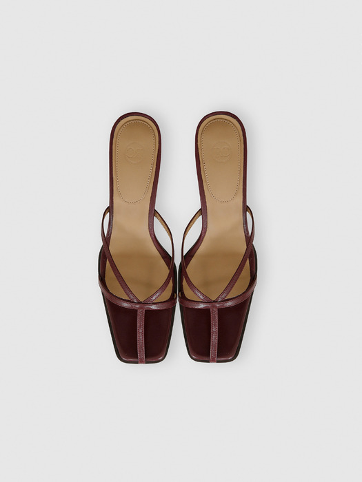 STRAPPY HEELED MULES (BURGUNDY)