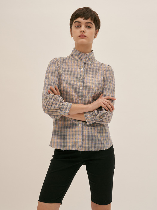 High Neck Check Blouse