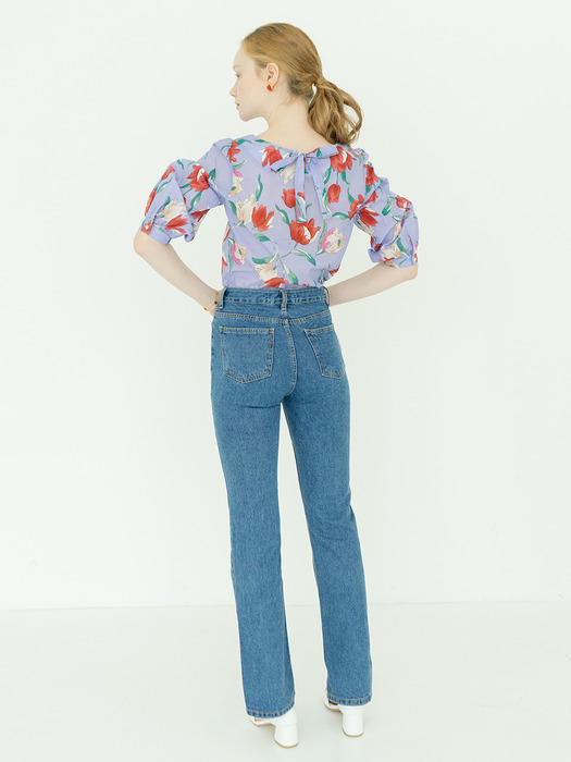 Big Flowers Printed Ribbon Blouse