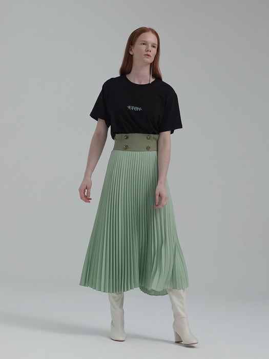 BUTTONED PLEATED MIDI SKIRT (MINT)