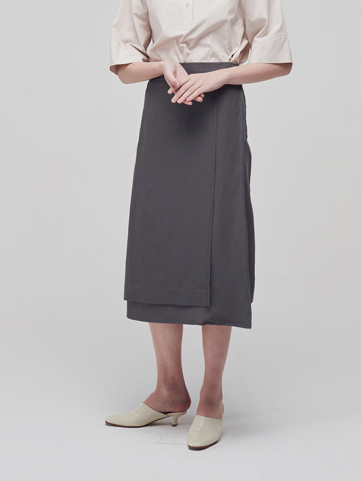 Linen wrap skirt_Charcoal