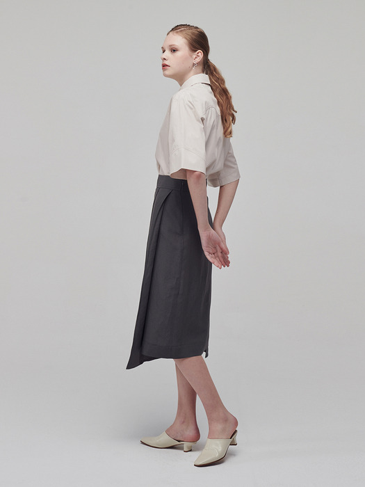 Linen wrap skirt_Charcoal