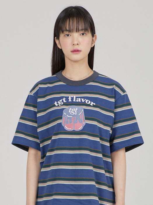 PUDDING STRIPE TEE SHIRT_NAVY