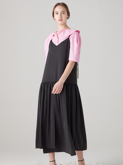 Shirring layered dress - Black