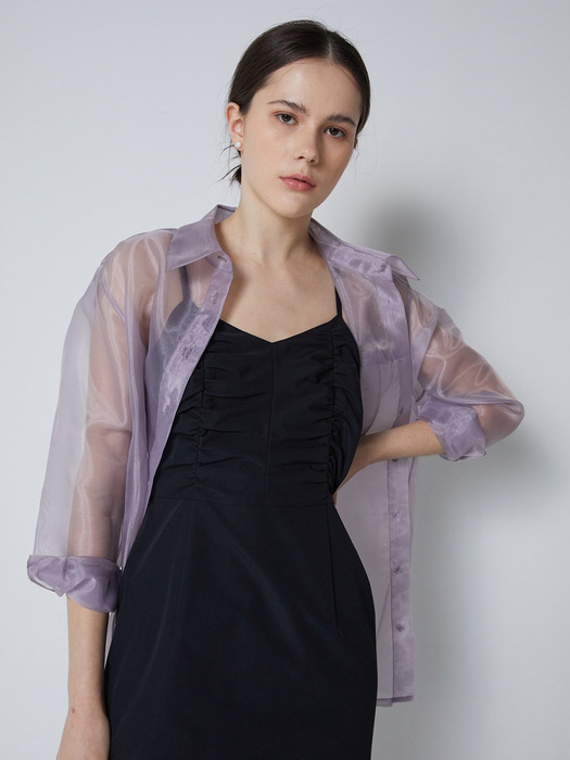 long-sleeved organza shirt_lilac