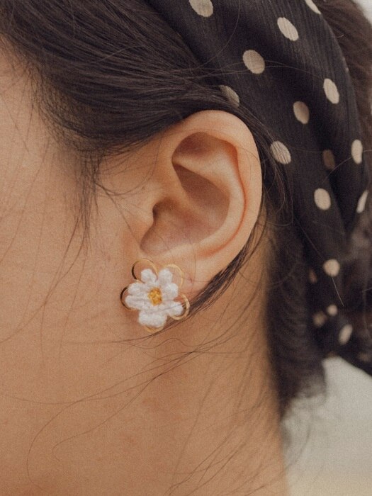White layered flower earring
