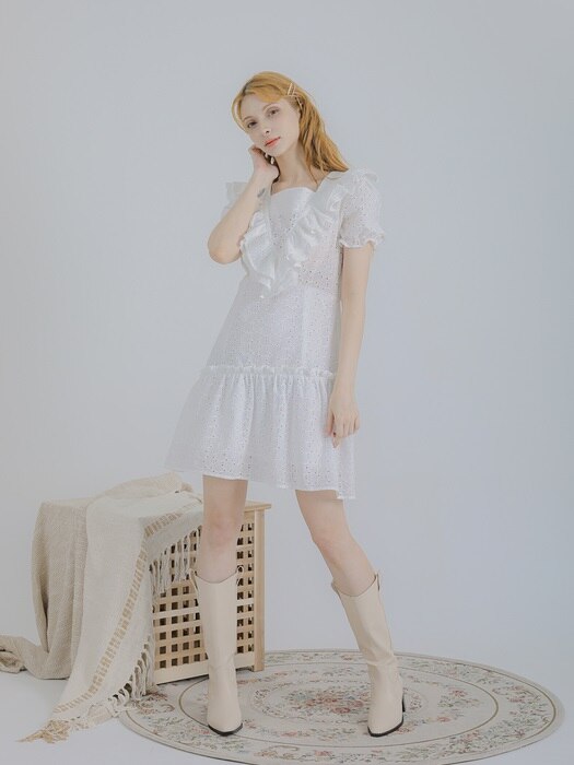 Heart lace mini dress (white)