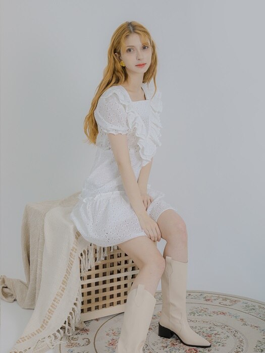 Heart lace mini dress (white)