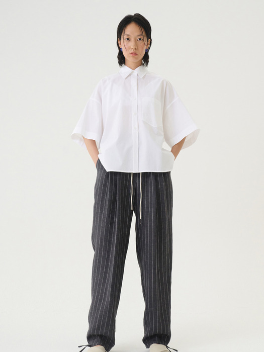 Pants Stripe Linen Charcoal Gray