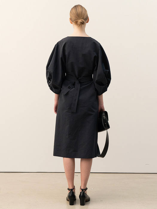 FW20 Twisted Volume Sleeve Dress Navy