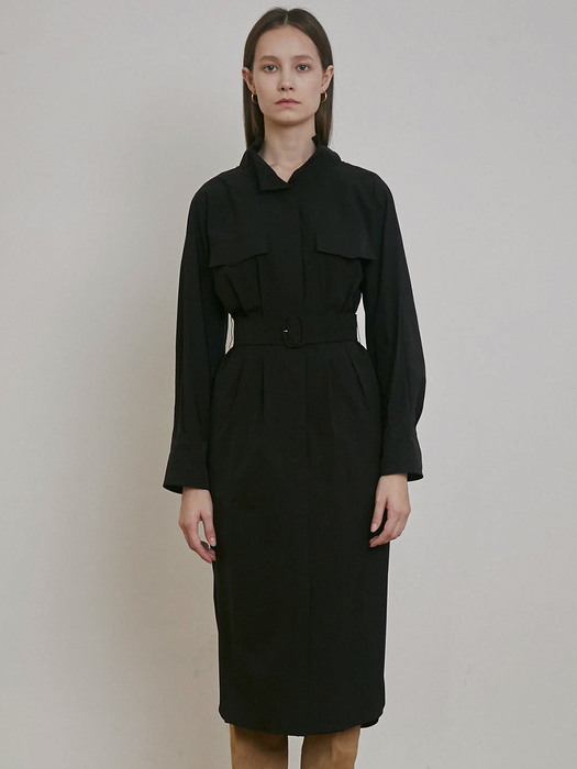 BELTED SLIT DRESS [BRICK] [BLACK]