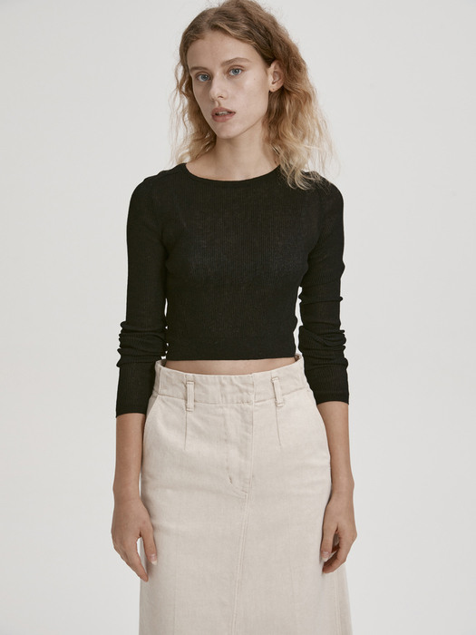 CROPPED RIBBED TOP (BLACK)