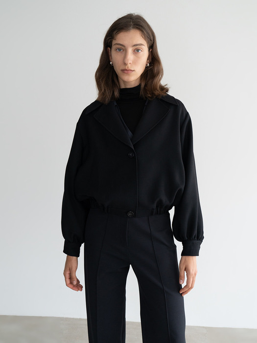 CROPPED-HEM WOOL-BLEND JACKET (BLACK)