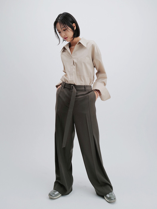 WOOL BELTED TROUSERS (KHAKI)