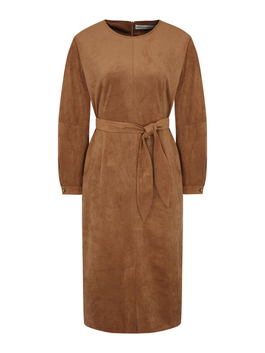 BELTED SUEDE LONG DRESS in Camel [U0W0O601/80]