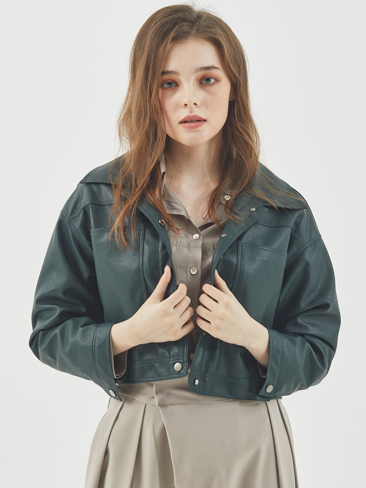 LEATHER CROP JACKET GREEN