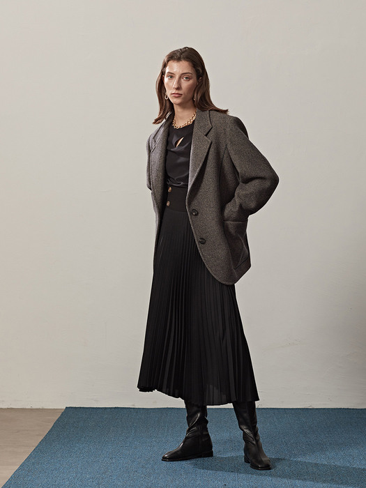 OVERSIZED PIPING WOOL TWILL JACKET(GREYISH BROWN)