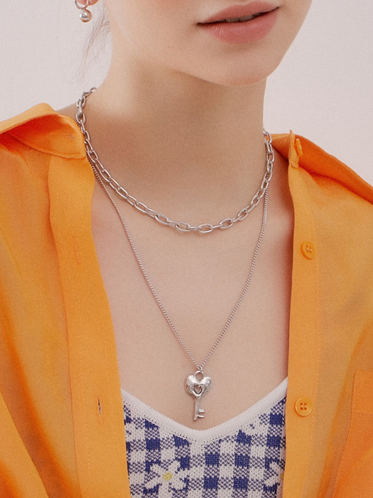 [2SET]we love silver necklace