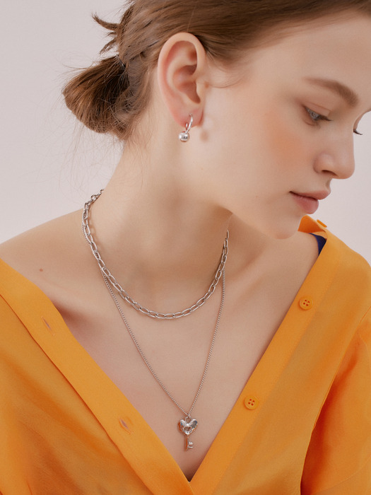 [2SET]we love silver necklace