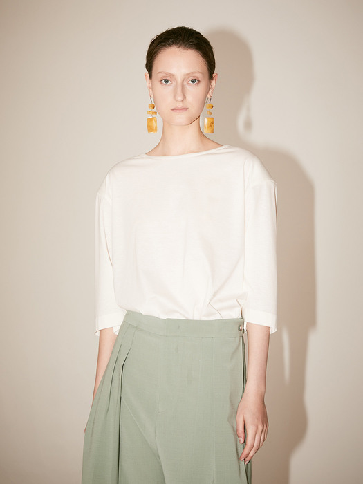 [Supima Silk Cotton] LMIER Shoulder Padded Silk Jersey Top_Off White
