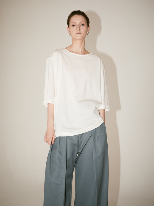 [Supima Silk Cotton] LMIER Shoulder Padded Silk Jersey Top_Off White
