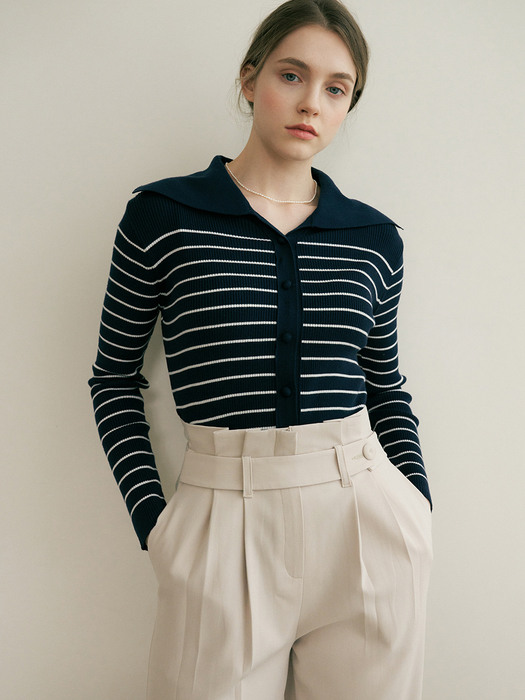 monts 1251 stripe collar cardigan knitwear (navy)