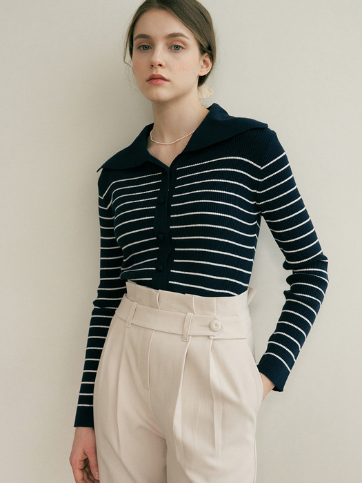 monts 1251 stripe collar cardigan knitwear (navy)