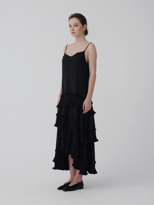 Unbalanced Pleats Dress_Black
