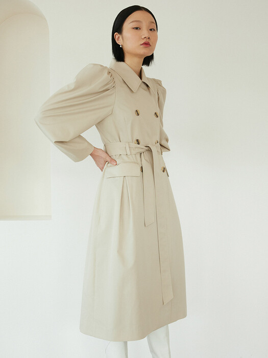 PUFF SHOULDER TRENCH COAT - BEIGE