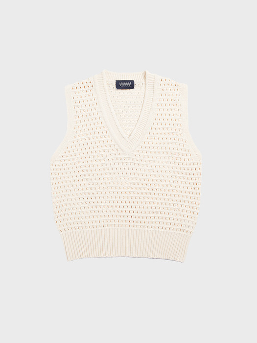 NET V-NECK KNIT VEST [CREAM]