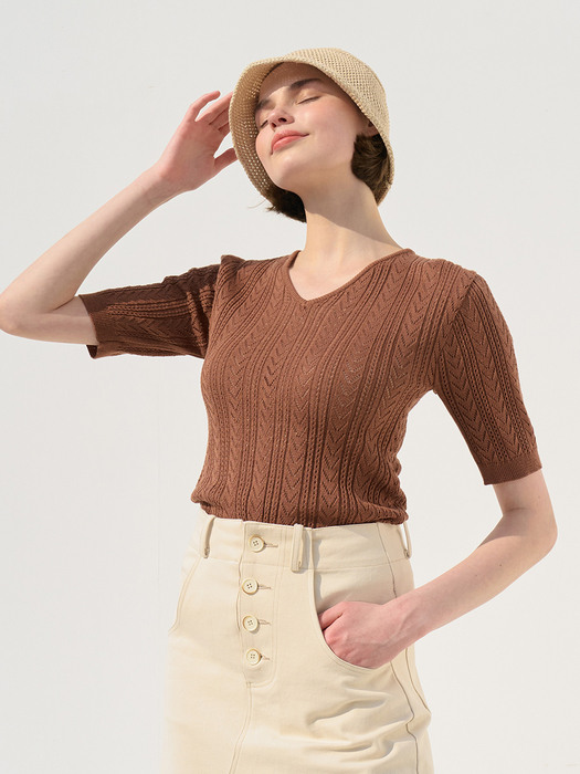monts 1282 v-neck knit top (brown)