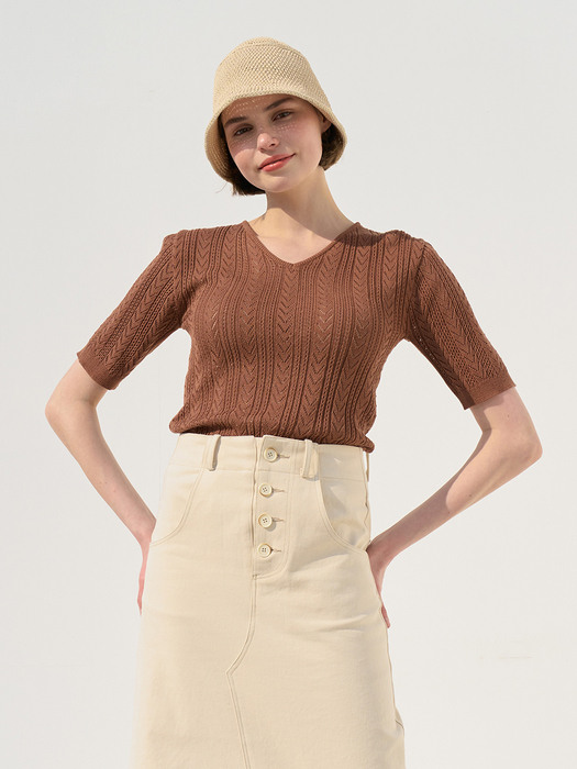 monts 1282 v-neck knit top (brown)