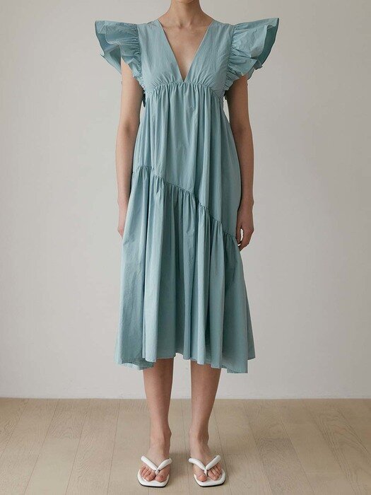 Idalia Tiered Wing Midi Dress (Sea Salt)