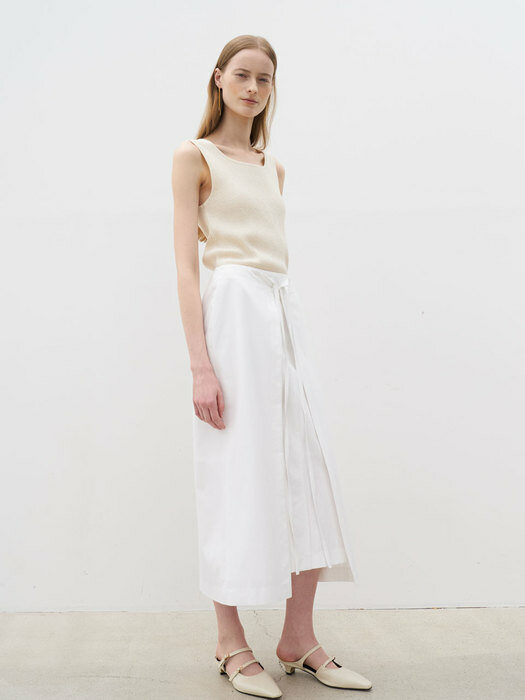 21 Summer_ White Cotton Midi Skirt 