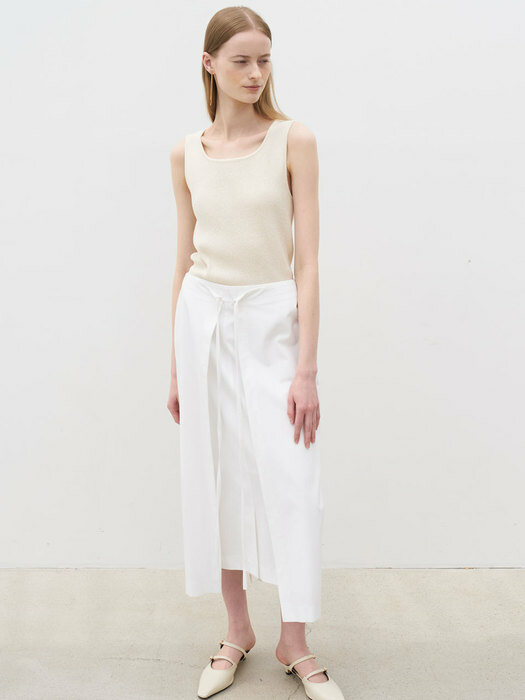 21 Summer_ White Cotton Midi Skirt 