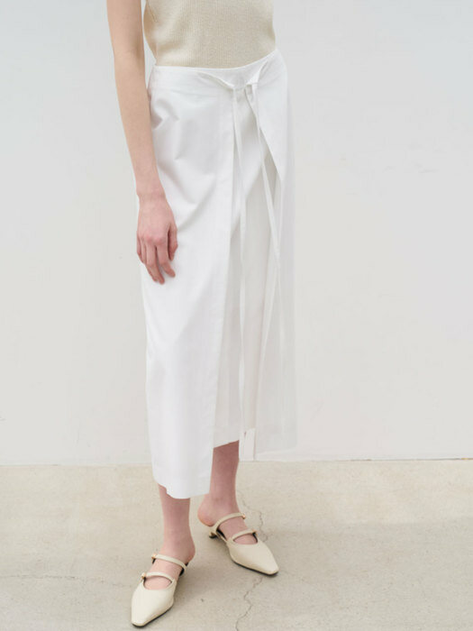 21 Summer_ White Cotton Midi Skirt 