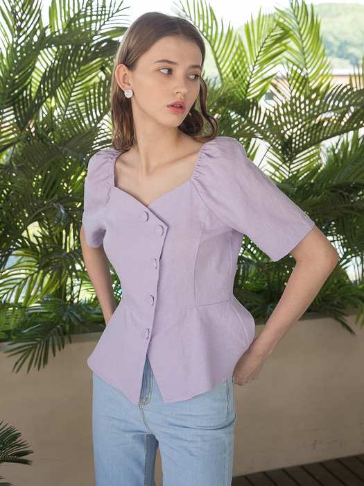 Linen Unbalance Blouse Purple